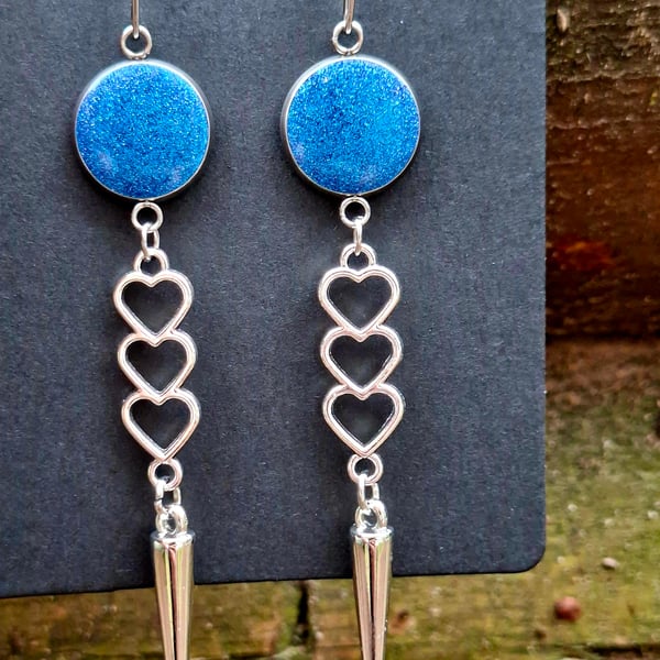 Gothic heart dangle spike earrings alternative emo punk