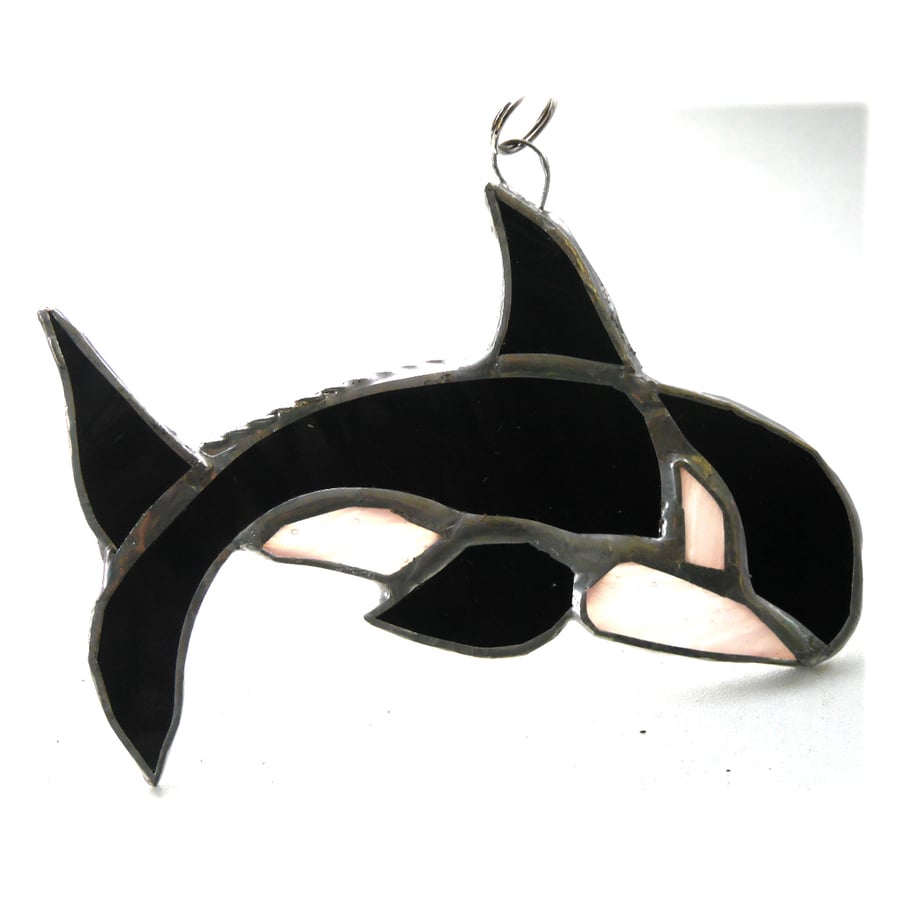 SOLD Whale Orca Suncatcher Stained Glass Black