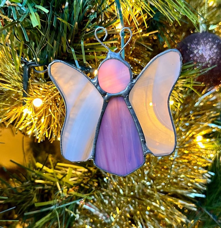 Stained Glass Flutterby Fairy - Purple-pink body with white wings