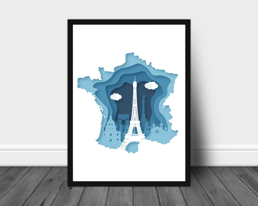 Paris wall print, Layered effect Paris art print, Paris wall art