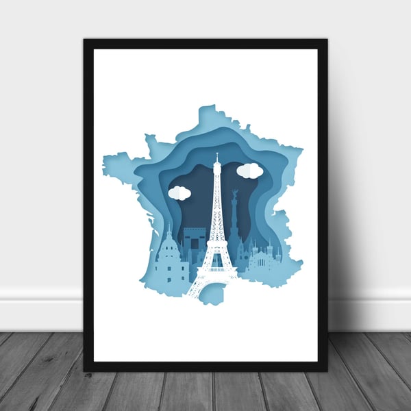 Paris wall print, Layered effect Paris art print, Paris wall art
