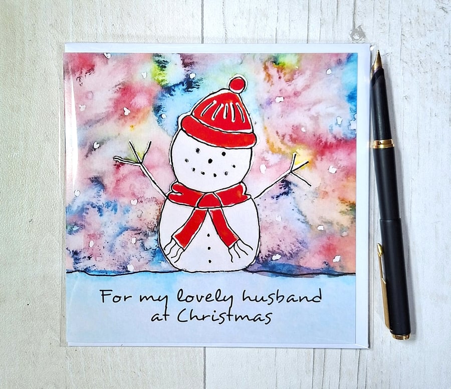  Snowman Christmas card. Snowman card. Husband Christmas card. Printed card. 