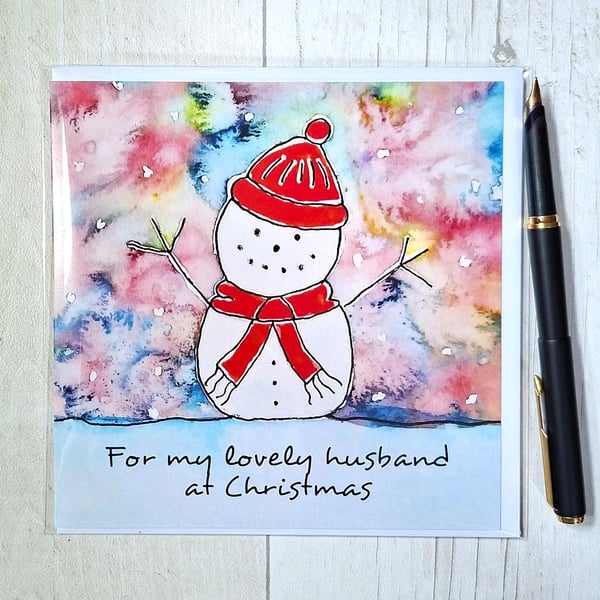  Snowman Christmas card. Snowman card. Husband Christmas card. Printed card. 