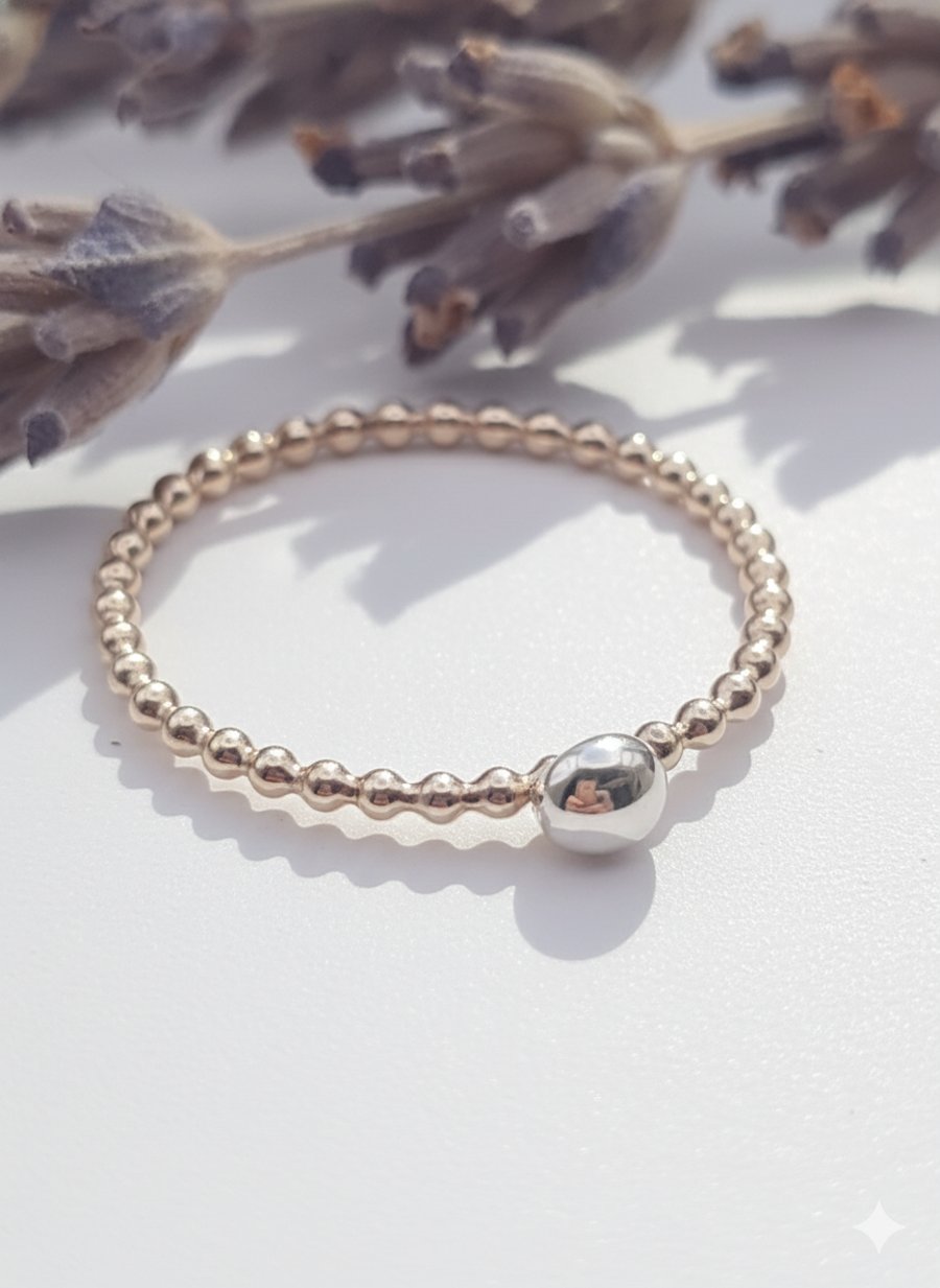 Skinny Gold Filled Ring with Sterling Silver Bead