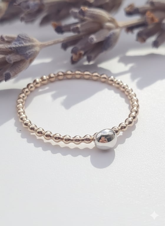 Skinny Gold Filled Ring with Sterling Silver Bead