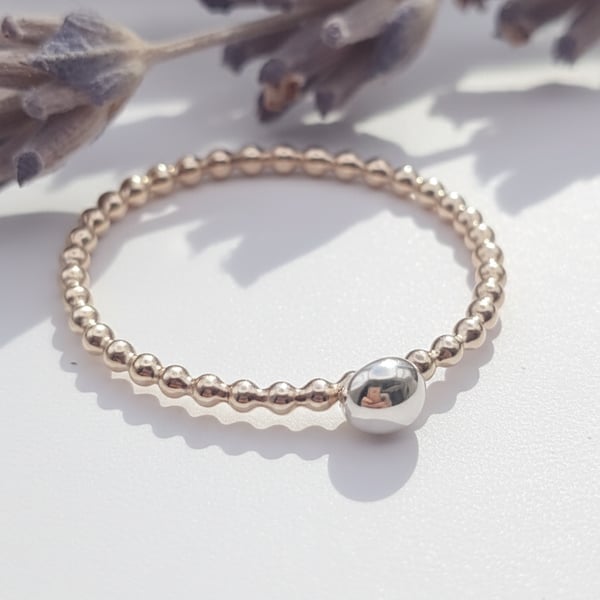 Skinny Gold Filled Ring with Sterling Silver Bead