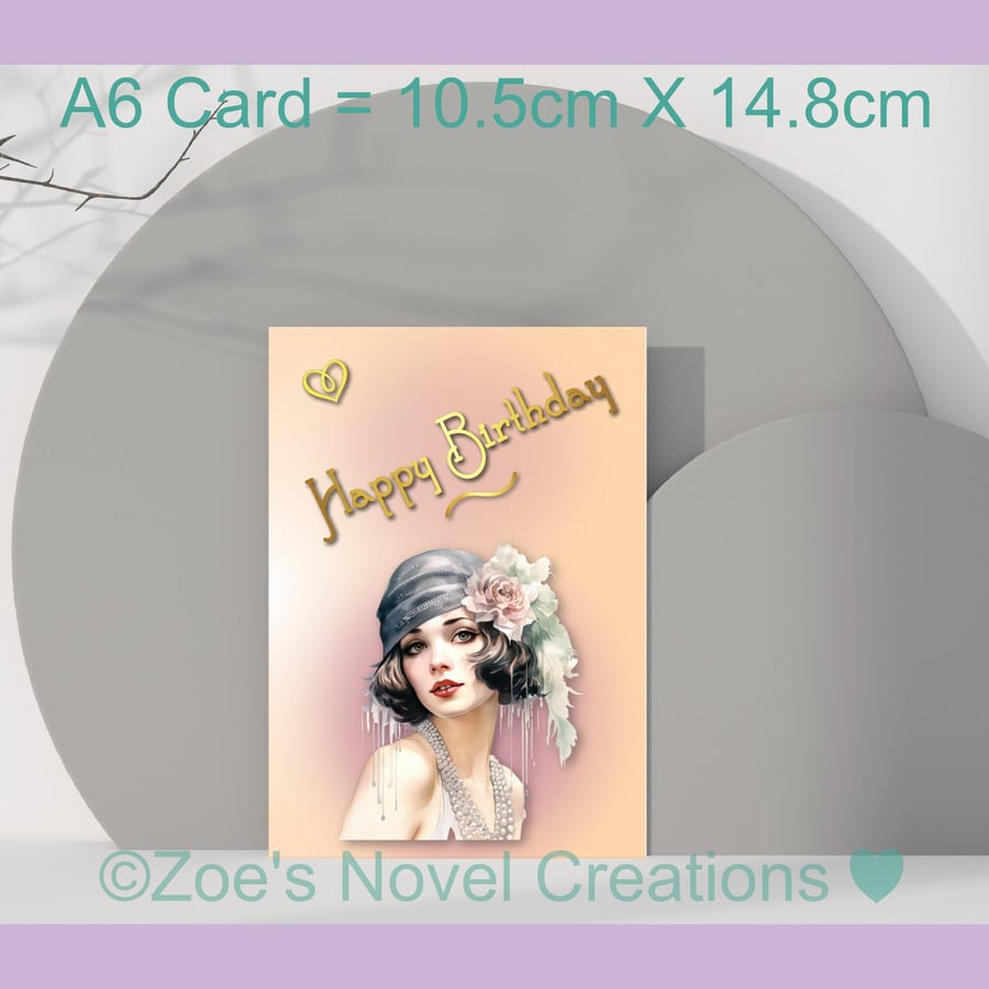 Birthday Card Flapper Girl 1920 Greetings Card A6 10.5cm x 14.8cm