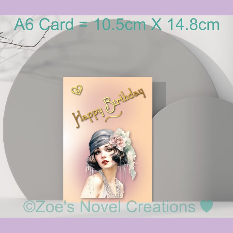 Birthday Card Flapper Girl 1920 Greetings Card A6 10.5cm x 14.8cm