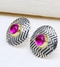 Zigzag ear studs featuring pink Corundum gemstones, handmade with a stone choice - Image 4