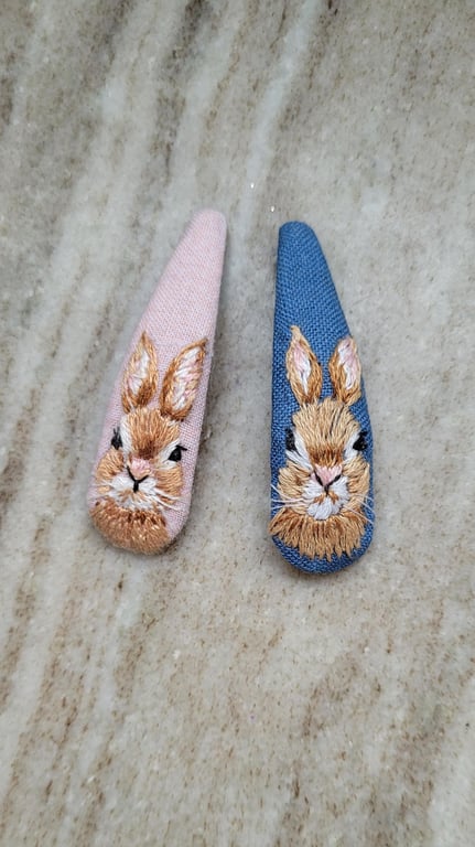 bunny hair clip,hand embroidered, pink blue, cute rabbit, easter gift for girls 