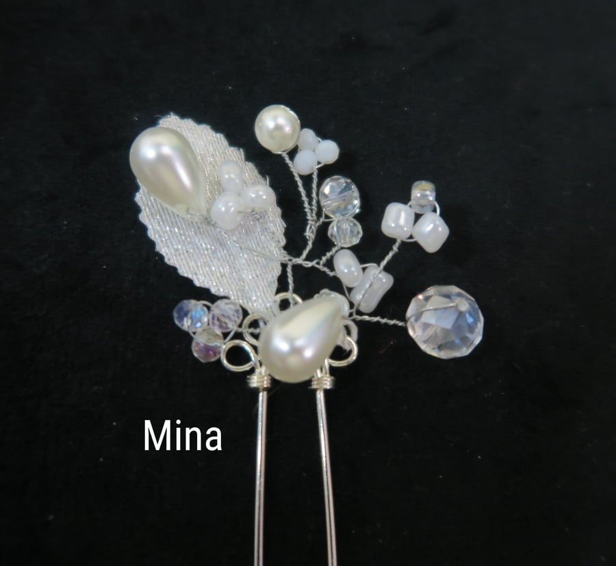 Silver leaf and pearl bridal hair pin, handmade in Warwickshire