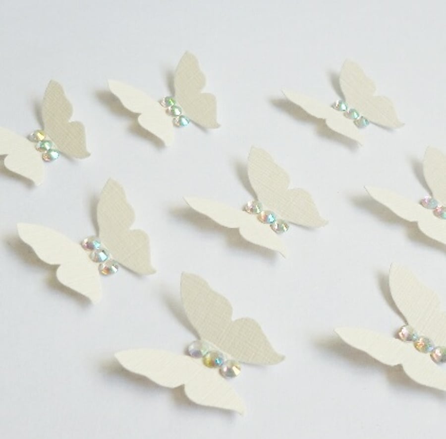 Cream Butterfly Shape with Rhinestone AB Crystal Gems (pack of 10 Butterflies)