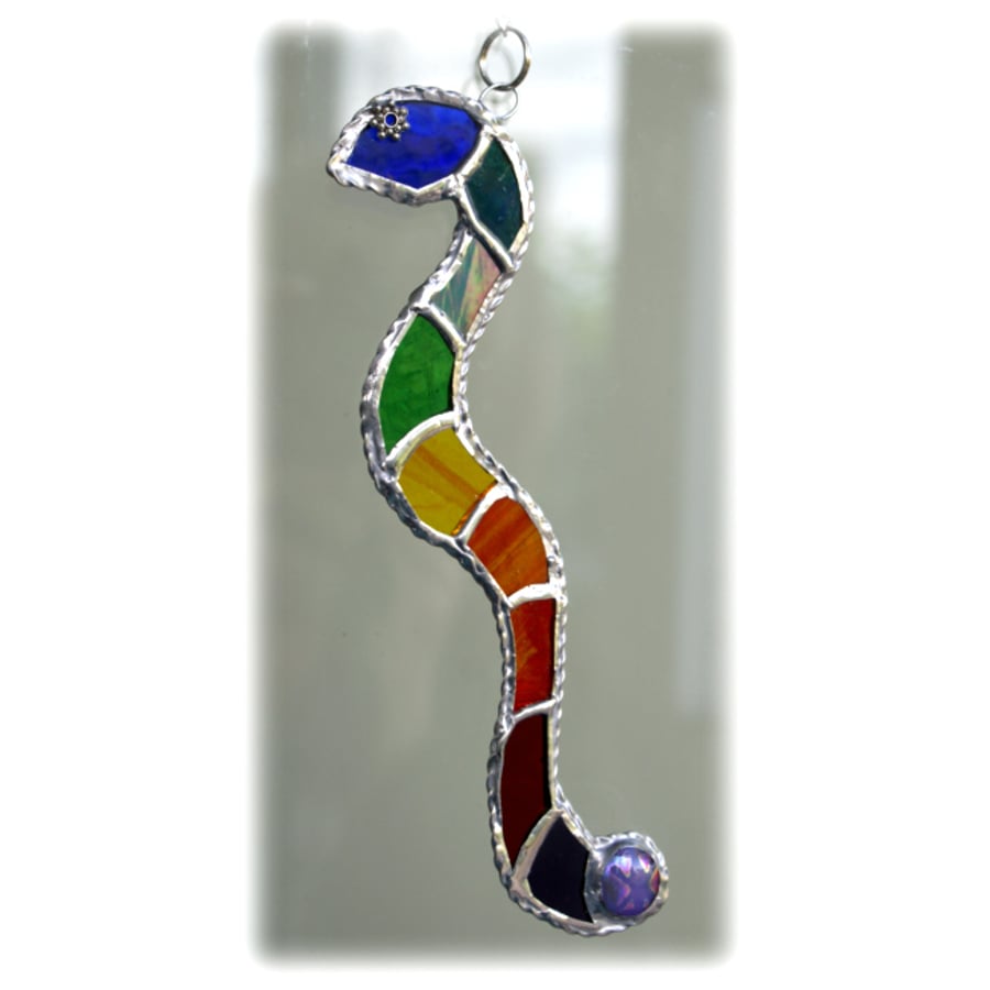 Rainbow Worm Suncatcher Stained Glass Handmade Snake
