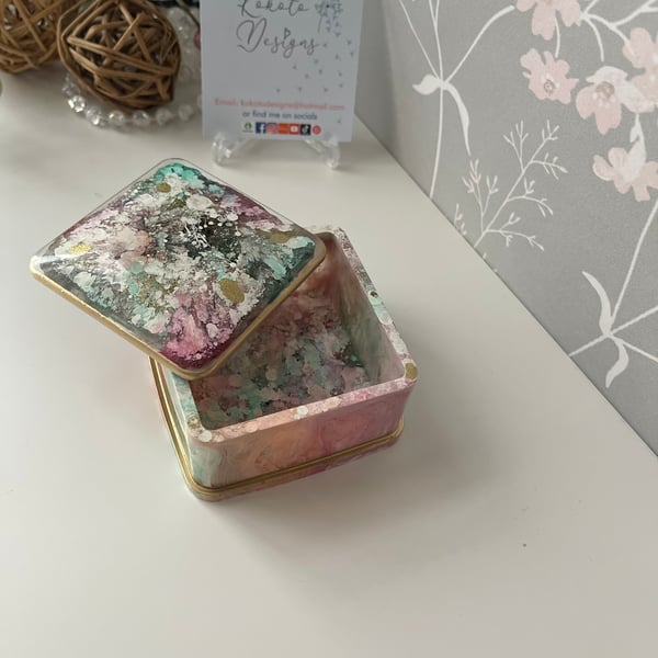 Handmade multi colour 7.5cm square dish pot with lid FREE postage