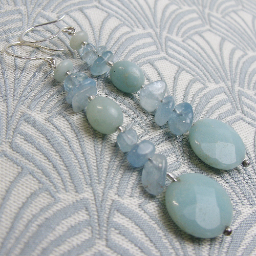 Long Amazonite Earrings, Long Dangle Earrings, Long Blue Earrings CC14