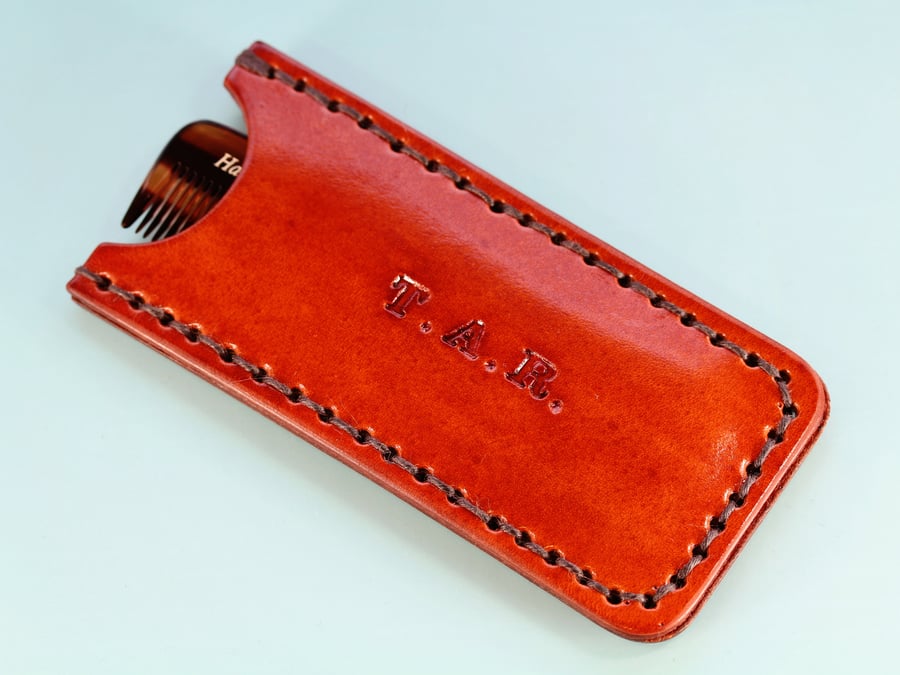Personalised Name Leather Comb Case, Handmade Initials Leather Pocket Comb Case