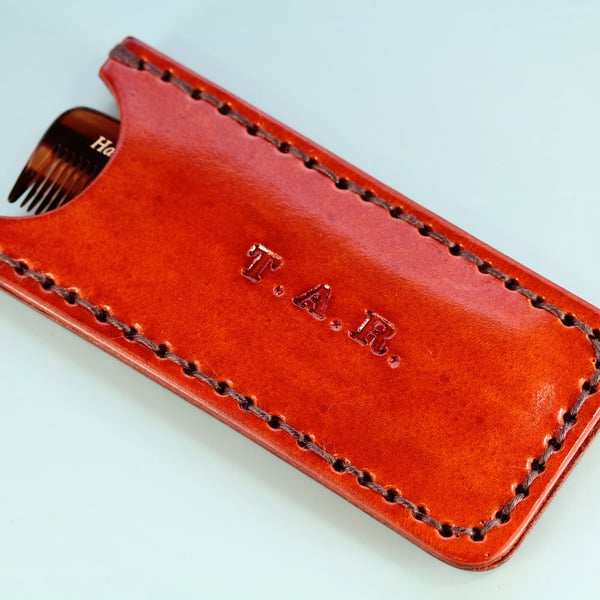 Personalised Name Leather Comb Case, Handmade Initials Leather Pocket Comb Case