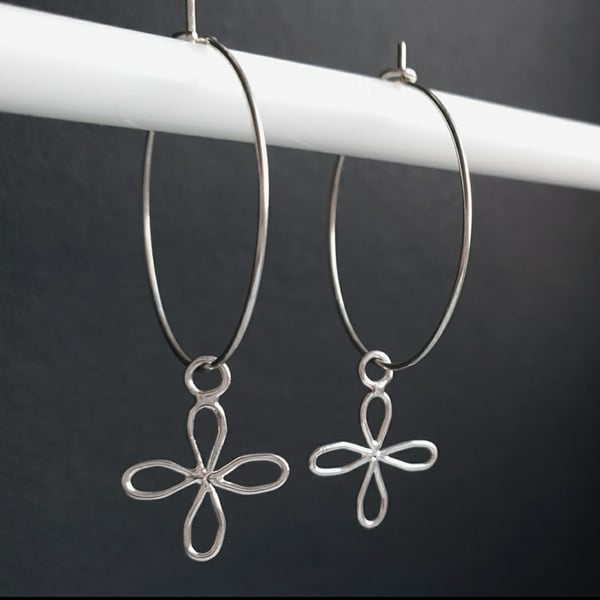 Silver Four Petal Earrings