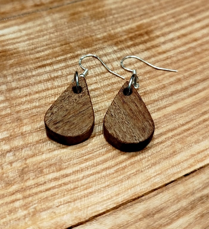 Handmade Wooden Earrings - Geometric Tear Drop Shape in Xylia Wood