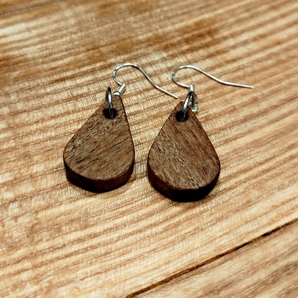 Handmade Wooden Earrings - Geometric Tear Drop Shape in Xylia Wood