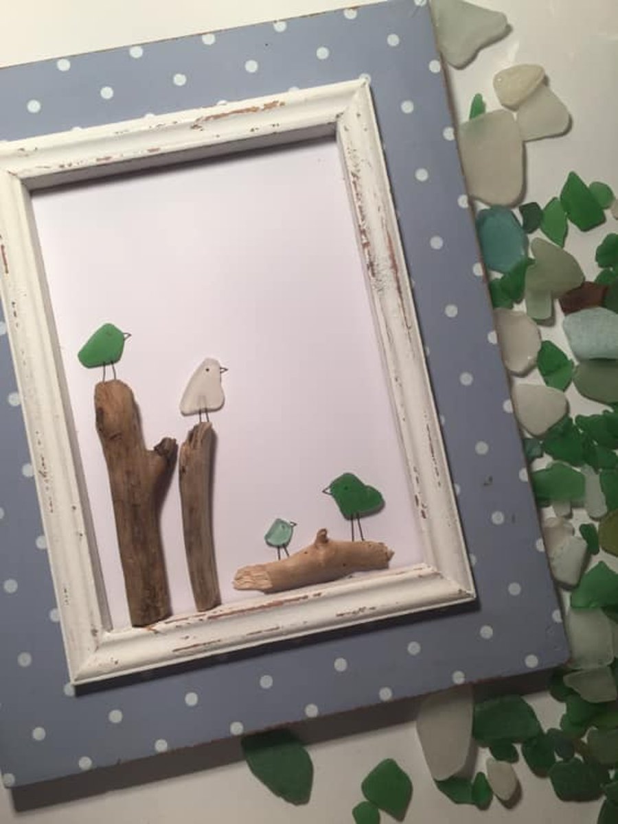 Sea Glass and Driftwood Bird Picture