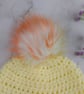 Lemon Yellow Crochet Baby Hat with Rainbow Faux Fur Pom - Newborn to 3 Months  - Image 3