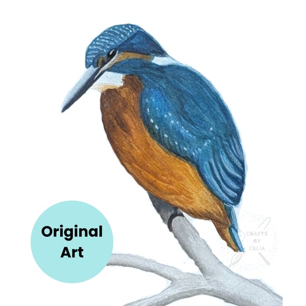 Original Art Kingfisher Watercolour Painting 21 x 14 cm