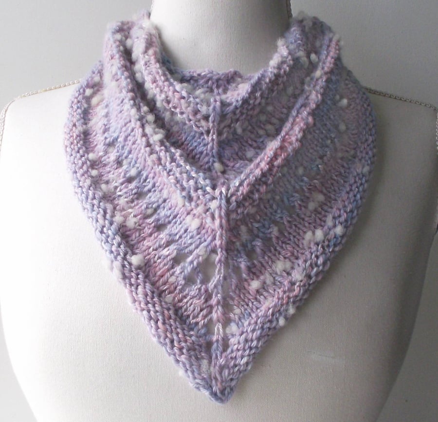 Knitted Cowl, Scarf, Neckwarmer, Neckerchief, Handspun Merino, Silk, Pink, Blue