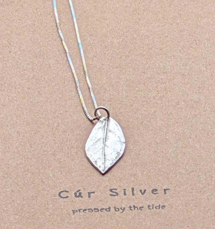 Fine Silver Leaf Pendant Necklace, Sterling Silver Chain, Textured Botanical