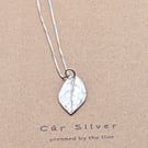 Fine Silver Leaf Pendant Necklace, Sterling Silver Chain, Textured Botanical