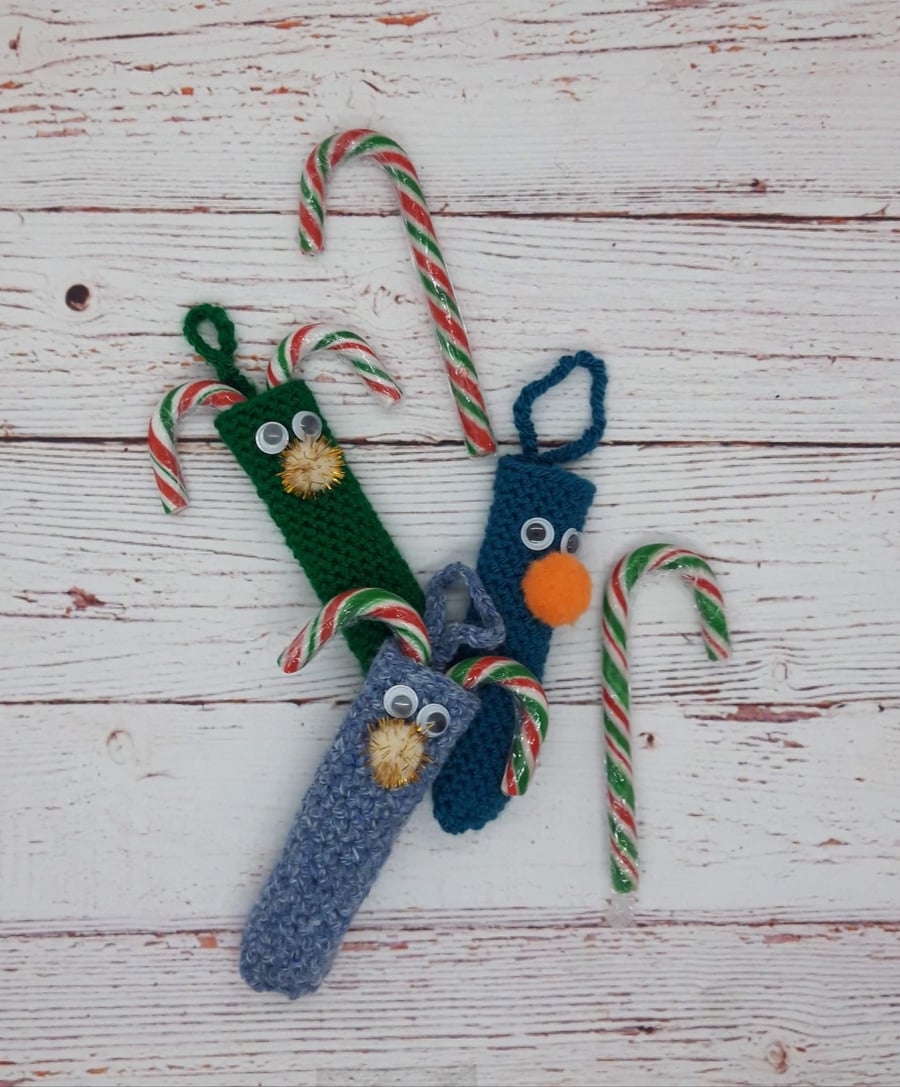 3 x Kids Crochet Candy Cane Decorations 