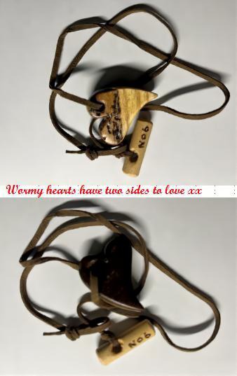 Handcrafted wormy wood heart pendant.SKU-N06