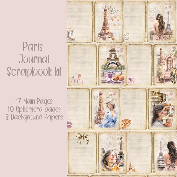 Paris kit Scrapbooking, Ephemera, Journal, Digital Download