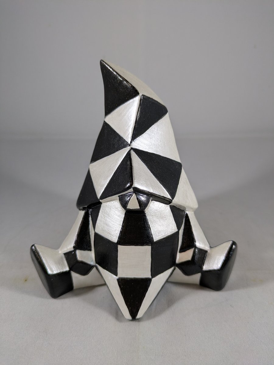 Ceramic Hand Painted Two Tone Black White Facet Gnome Gonk Ornament Decoration.