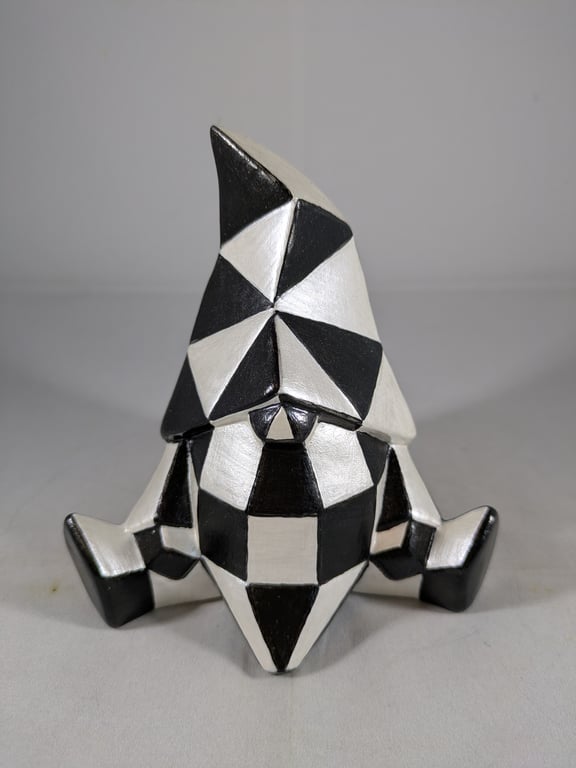 Ceramic Hand Painted Two Tone Black White Facet Gnome Gonk Ornament Decoration.