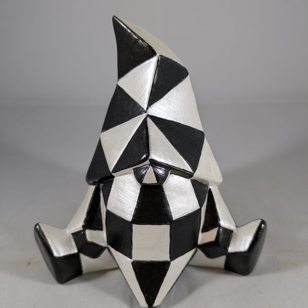 Ceramic Hand Painted Two Tone Black White Facet Gnome Gonk Ornament Decoration.