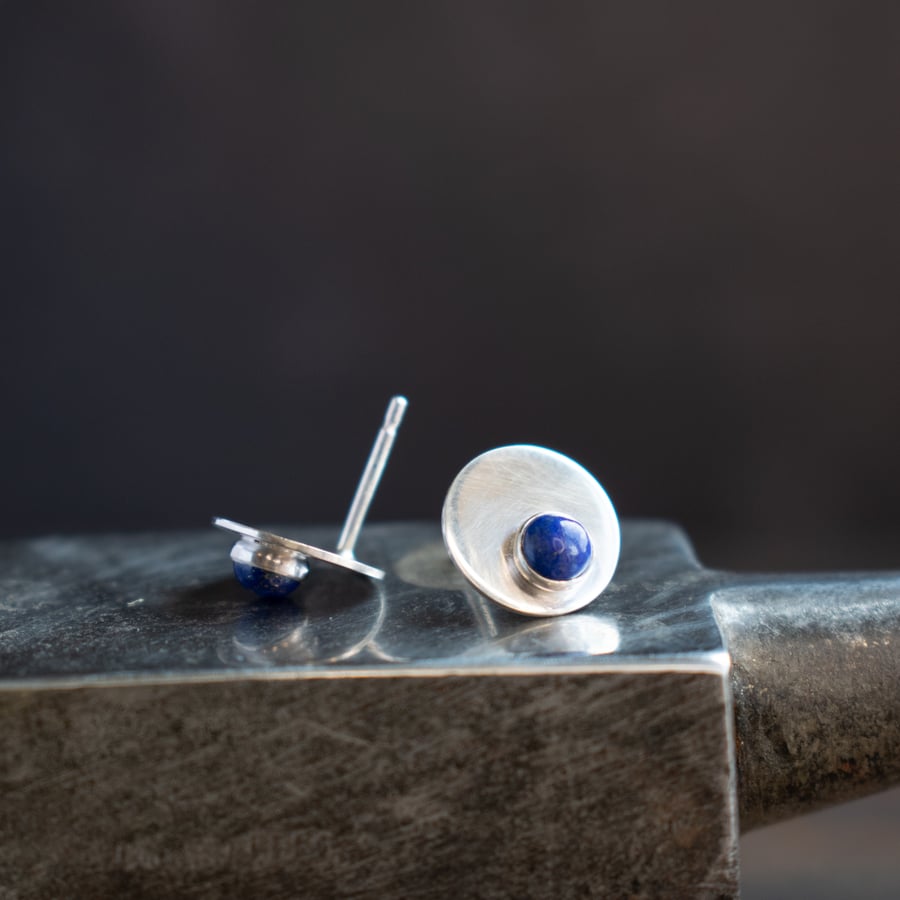 Lapis Lazuli Earrings - Silver Stud Earrings - Blue Gemstone Jewellery