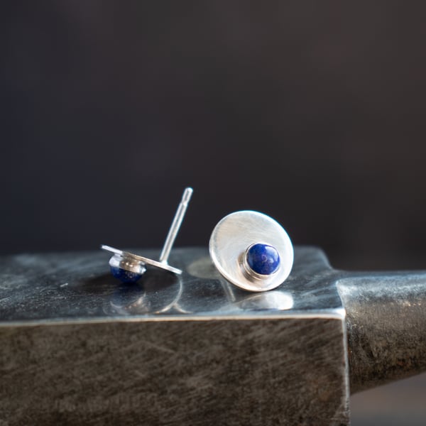 Lapis Lazuli Earrings - Silver Stud Earrings - Blue Gemstone Jewellery