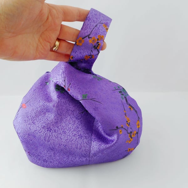 Purple satin brocade japanese Knot bag