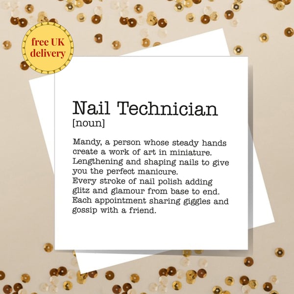 Nail Technician Definition Card - Birthday, Thank you, personalised