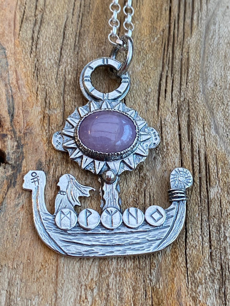 RESERVED FOR LUCY Viking Girl Ship with Pink Sapphire