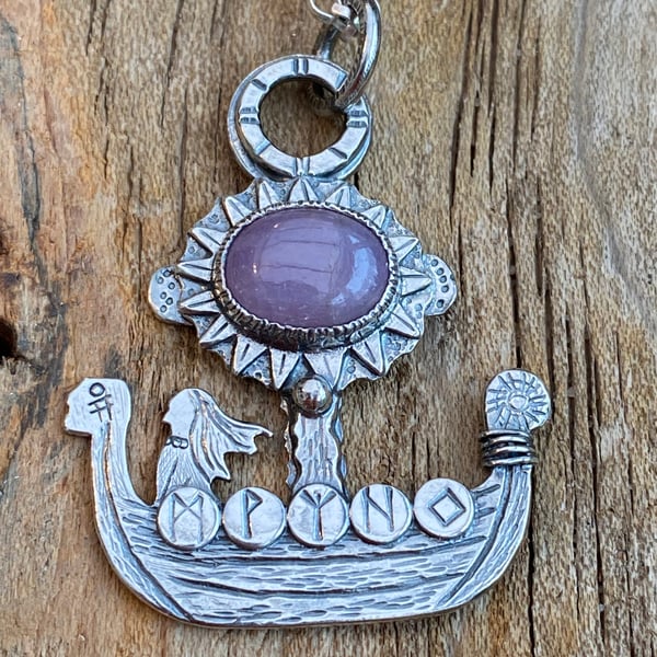RESERVED FOR LUCY Viking Girl Ship with Pink Sapphire