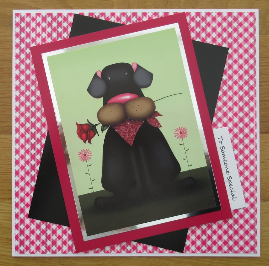 Black Dog With A Rose - 8x8" To Someone Special Card