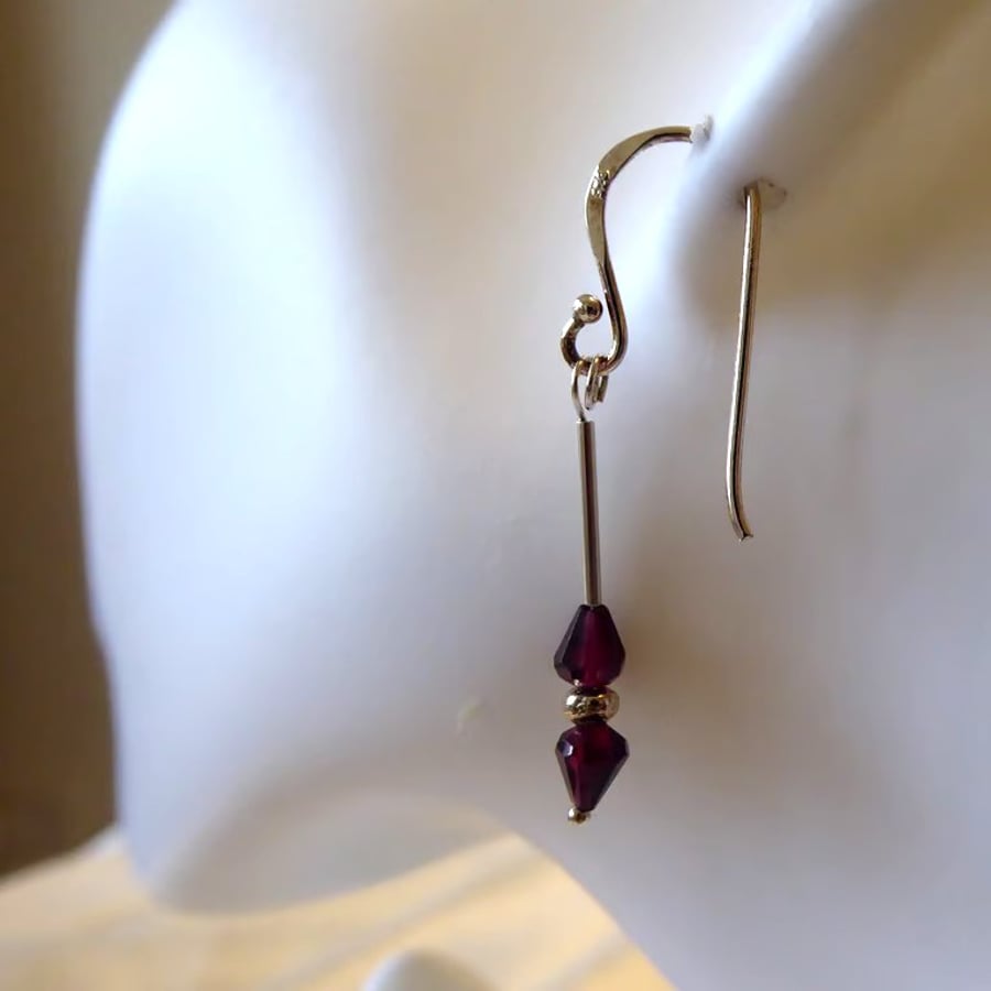 Sterling Silver & Rhodolite Garnet Pear Earrings - Capricorn January Birthstone