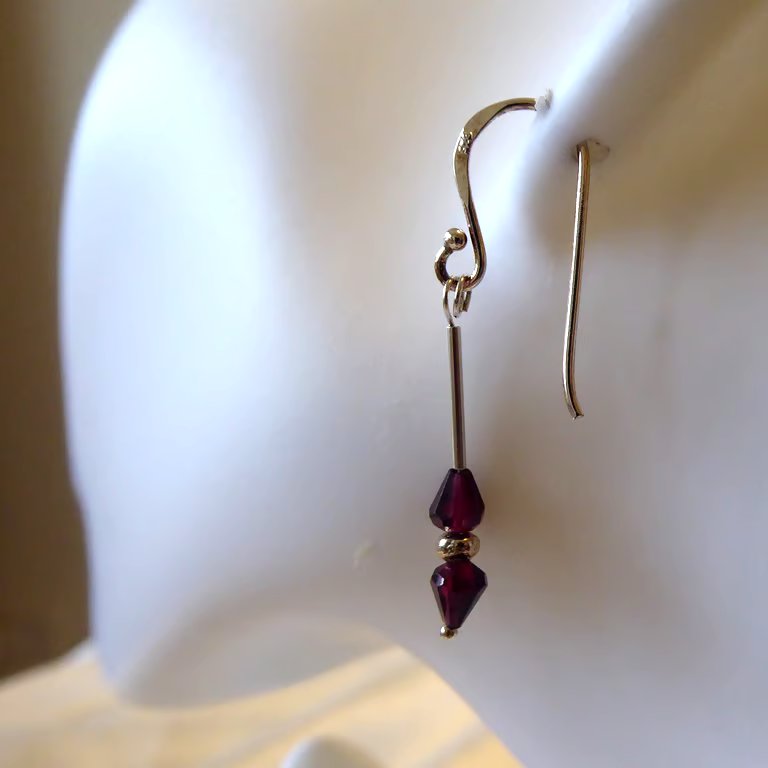 Sterling Silver & Rhodolite Garnet Pear Earrings - Capricorn January Birthstone