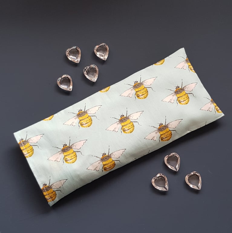 Unscented Flaxseed Eye Pillow - Bee Print Washable Cotton Cover