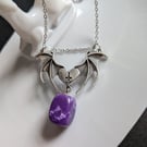 Purple bat necklace with heart