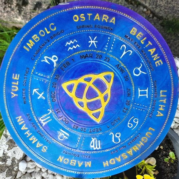 Pagan Celtic Wheel of The Year Resin Plate or Altar Decoration