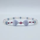 Mixed Gemstone Beaded Bracelet, Blue Lace Agate Hearts, Valentine, Birthday Gift