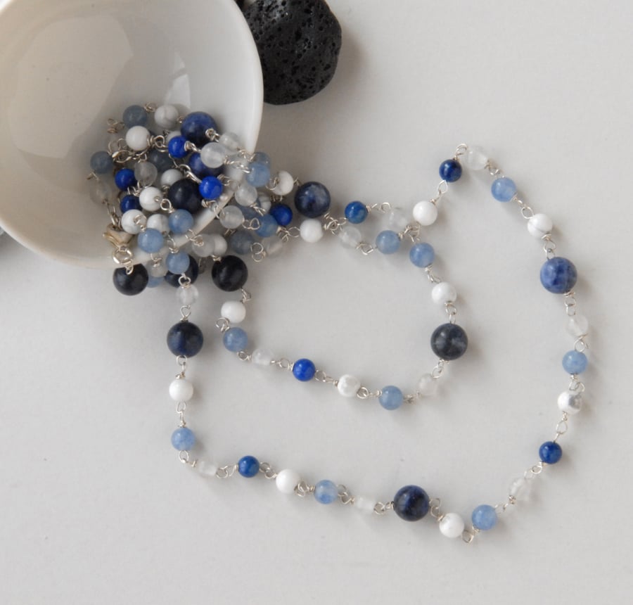 Blue and white silver necklace